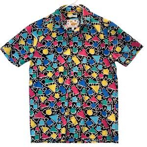 Oh Snap Drill Clothing Shirt Men Small Multicolor Geometric Button Up Stretch
